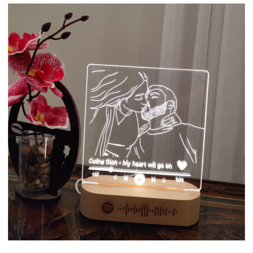 מיוזיק גלאס - מנורת לילה עם תמונת איור ושיר אישי - Spotify