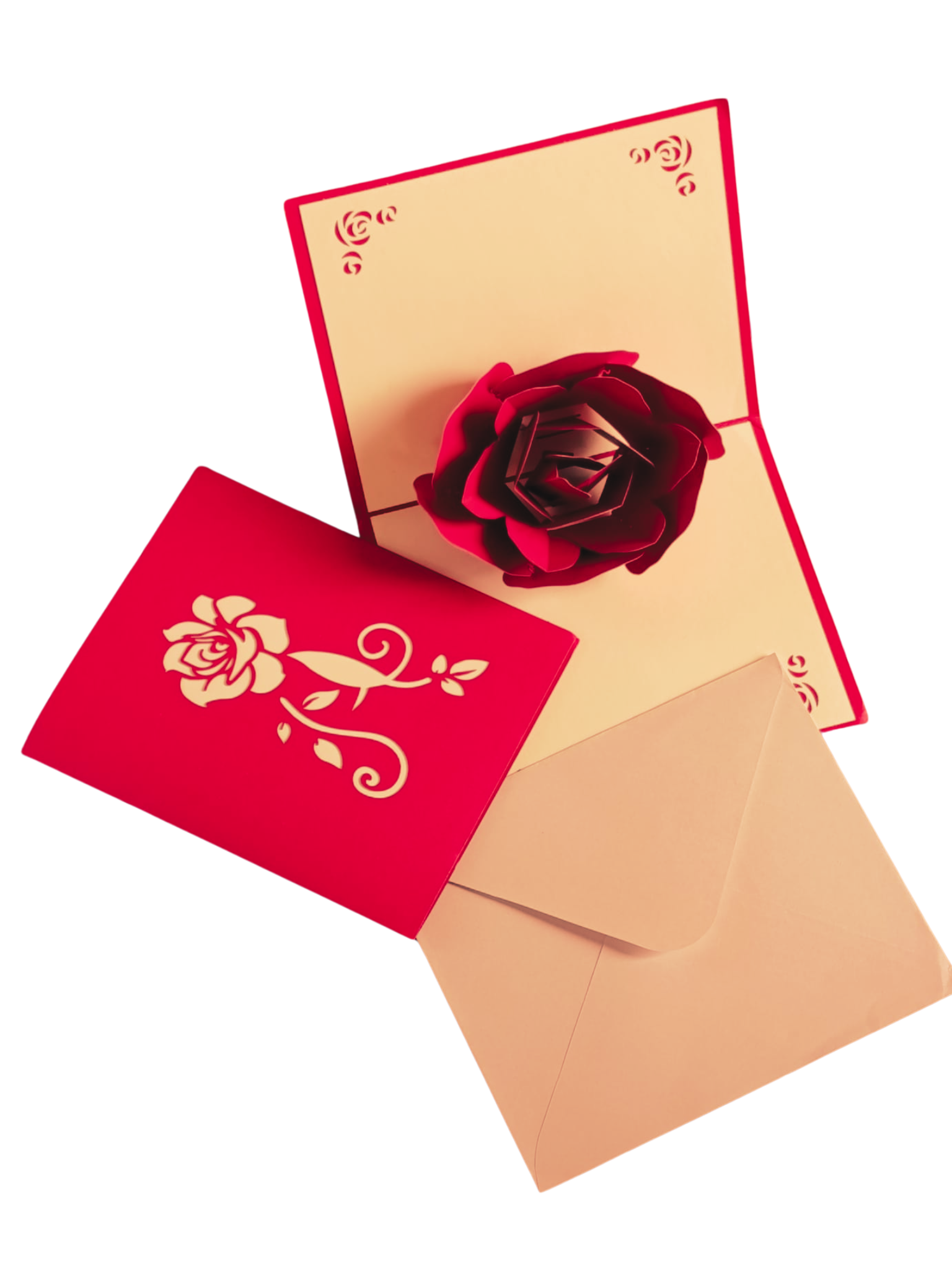 כרטיס ברכה תלת־ממד – ורד אדום יוקרתי